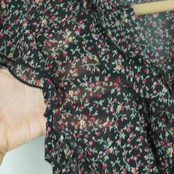 Y2K Style Babydoll Top Medium Sheer Ruffle Dainty Floral Twee Peplum Feminine - Picture 4 of 8